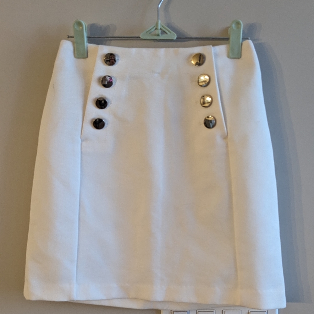 White with gold buttons mini skirt